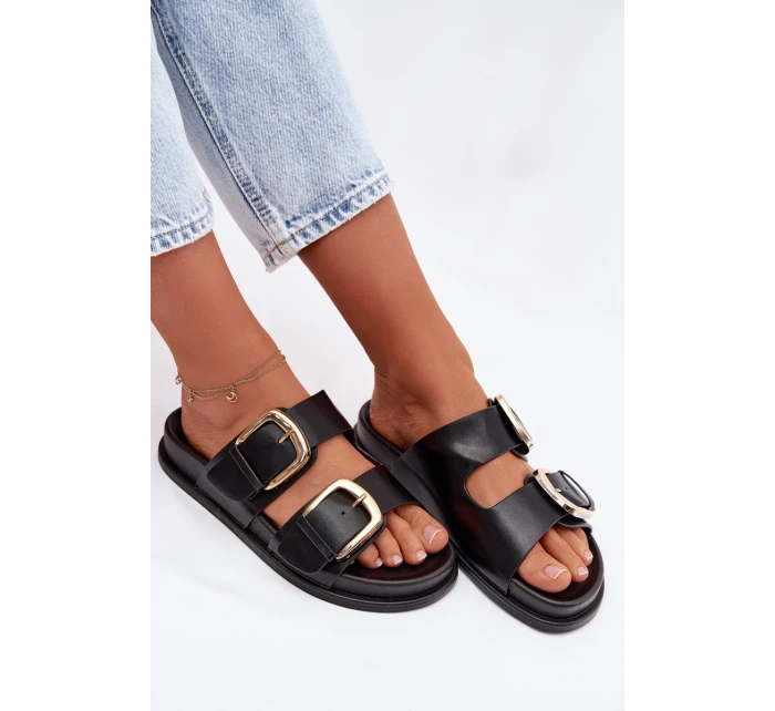 Dámské eko kožené nazouváky s zlatými sponami Černé model 21960848 - Boto