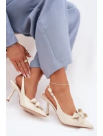 Dámské sandály na podpatku s mašlí Béžové Jonera