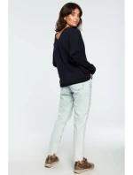 B094 Oversized top s výstřihem do V na zádech - tmavě modrý