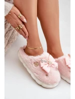 Futrzané Pantofle S Mašlí A Brožemi Růžové Annalira