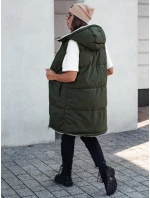 dámská dlouhá prošívaná vesta s kapucí zelená Dstreet model 21980606 - FashionStreet
