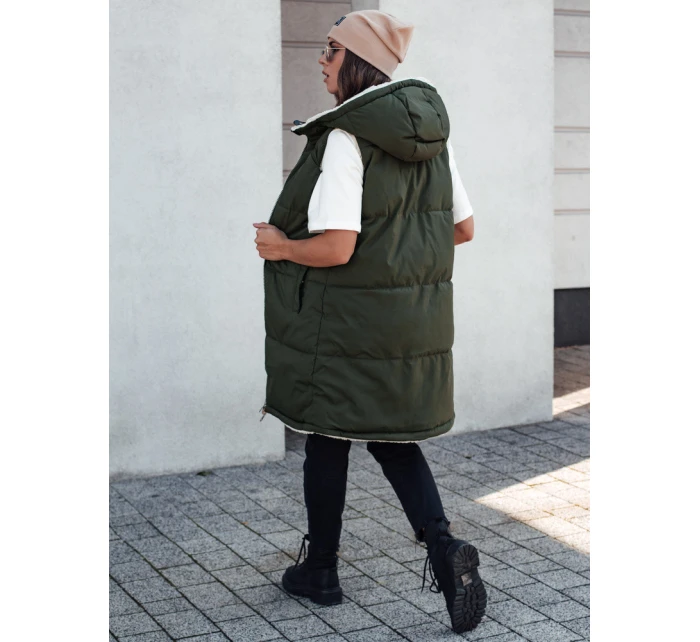 dámská dlouhá prošívaná vesta s kapucí zelená Dstreet model 21980606 - FashionStreet