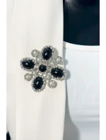 Brož Květina 2 stříbrná + černá