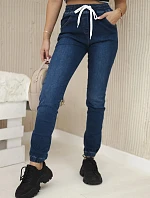 Kalhoty z tmavého denimu s žebrovaným lemem