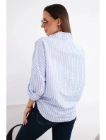 Dámská bavlněná košile s pásky a vázáním modrá