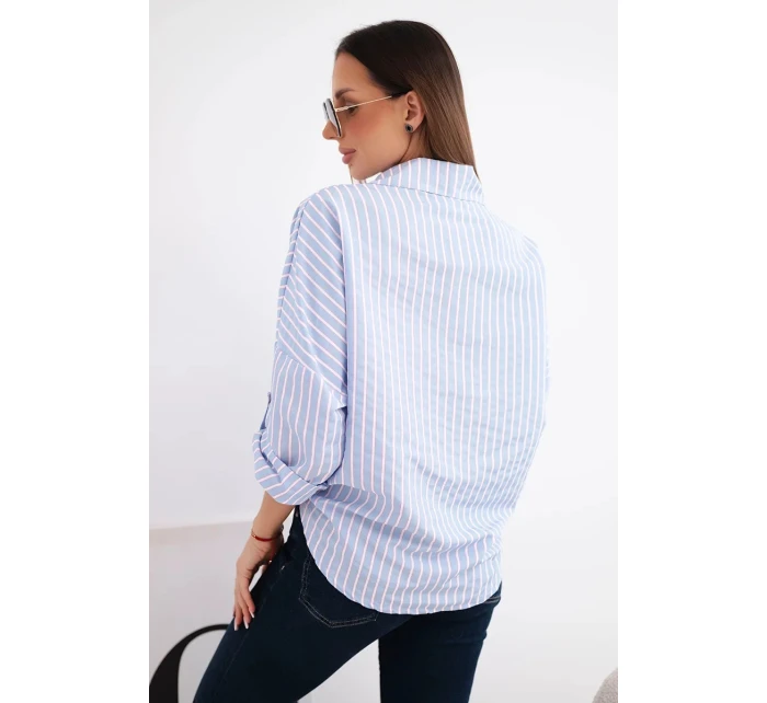 Dámská bavlněná košile s pásky a vázáním modrá Dámská bavlněná košile s pásky a vázáním modrá