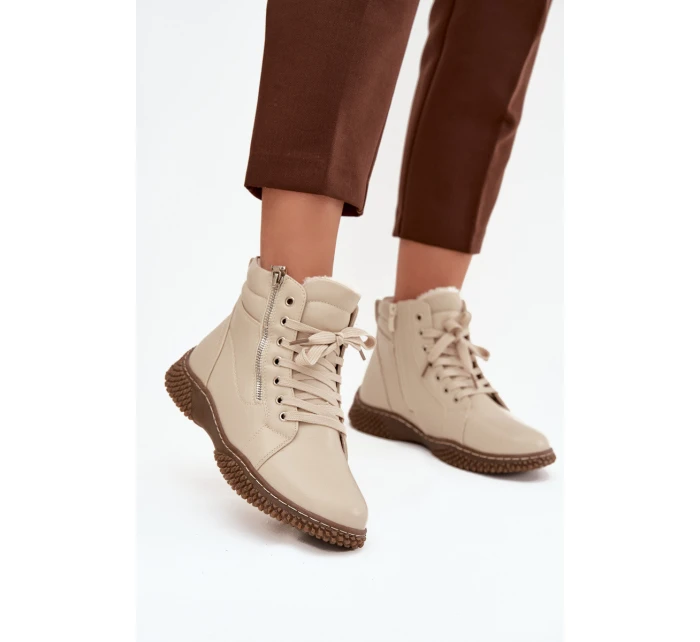Dámské kotníkové boty s teplým kožíškem z eko kůže béžové Ulverina Dámské kotníkové boty s teplým kožíškem z eko kůže béžové Ulverina