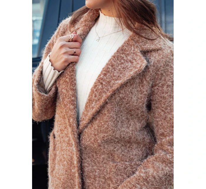 Dámský kabát z jehněčí kůže MOODLAY dlouhý béžový FashionStreet NY0726