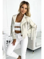 model 21210354 Krátká bunda s třásněmi z měkké ekokůže béžová - numoco basic