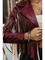 model 21337606 Krátká bunda s třásněmi z měkké ekokůže vínová - numoco basic model 21337606 Krátká bunda s třásněmi z měkké ekokůže vínová - numoco basic