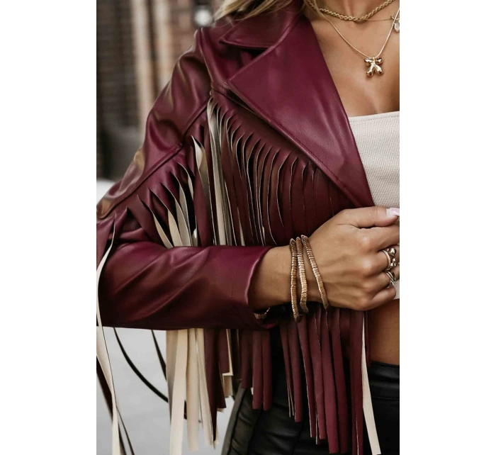 model 21337606 Krátká bunda s třásněmi z měkké ekokůže vínová - numoco basic model 21337606 Krátká bunda s třásněmi z měkké ekokůže vínová - numoco basic