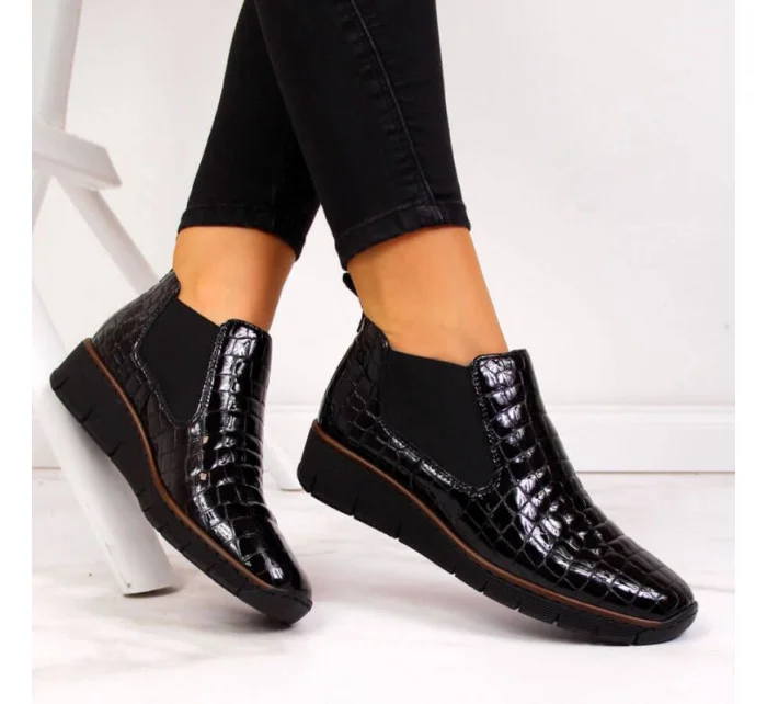 Kožené boty z hadí kůže Rieker W R474 černé Kožené boty z hadí kůže Rieker W R474 černé