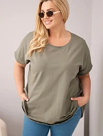 Dámská halenka Plus Size bavlněná s krátkým rukávem khaki