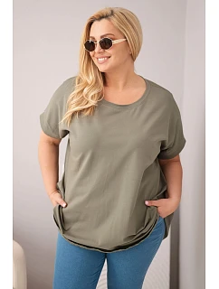 Dámská halenka Plus Size bavlněná s krátkým rukávem khaki