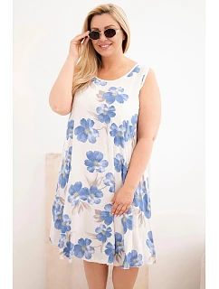 Dámské šaty Plus Size viskózové květované na ramínkách béžová