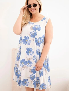 Dámské šaty Plus Size viskózové květované na ramínkách béžová