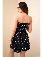 Dámský viskózový overal s puntíky a volánem černý