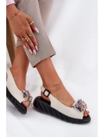 Kožené Dámské Sandály S Krystaly Béžové Artiker 54C1627