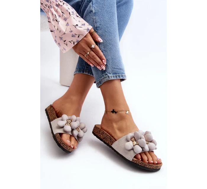 Dámské pantofle s ozdobami šedá Bunlia