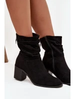 Dámské kotníkové boty s řasením na sloupkovém podpatku S.Barski – černé Dámské kotníkové boty s řasením na sloupkovém podpatku S.Barski – černé