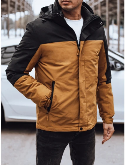 Pánská zimní bunda s kapucí v barvě camel Dstreet TX4898