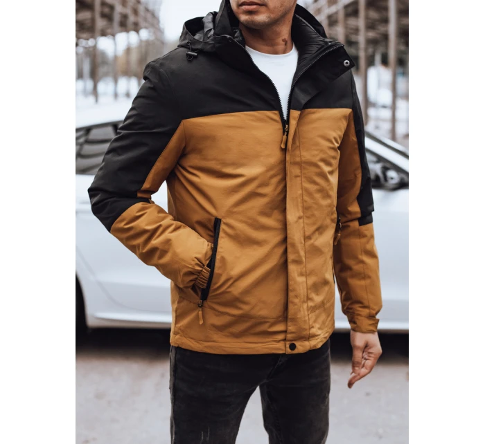 Pánská zimní bunda s kapucí v barvě camel Dstreet TX4898