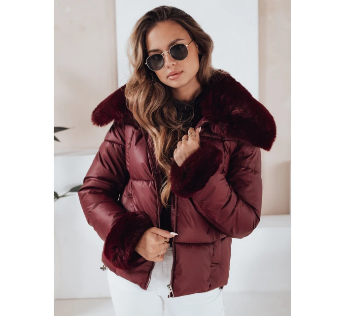 Dámská prošívaná krátká bunda s vínovou kožešinou FashionStreet TY5071