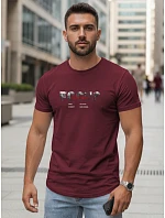 Pánské tričko s velkým nápisem, bavlněné, vínové, FashionStreet NX5137R Pánské tričko s velkým nápisem, bavlněné, vínové, FashionStreet NX5137R