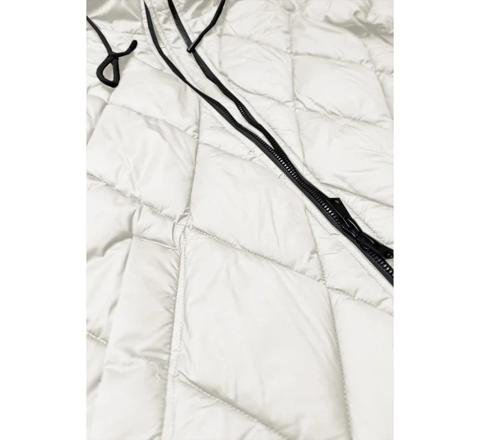 Dlouhá dámská zimní bunda v barvě ecru s kapucí model 21248624 - Libland