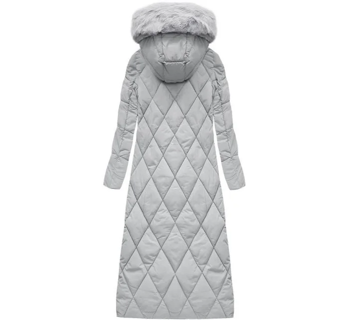 Šedá dlouhá dámská zimní bunda s kapucí model 21241698 - Libland