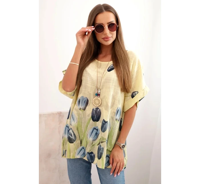 Dámská bavlněná košile s květinovým vzorem žlutý Dámská bavlněná košile s květinovým vzorem žlutý