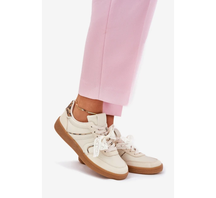 Nízké Dámské Tenisky S Krajkou Leopardí Béžové Zielle