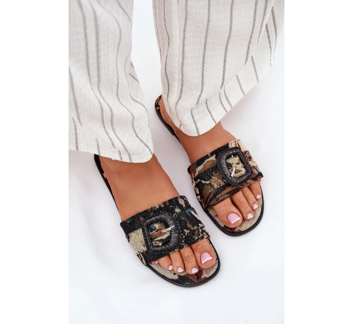 Ploché Dámské Pantofle S Přezkou Černé model 21696492 - Boto Ploché Dámské Pantofle S Přezkou Černé model 21696492 - Boto