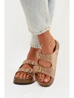 Dámské pantofle se zlatými a knoflíky Khaki model 21919020 - Boto