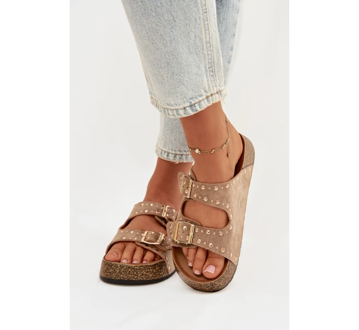 Dámské pantofle se zlatými a knoflíky Khaki model 21919020 - Boto