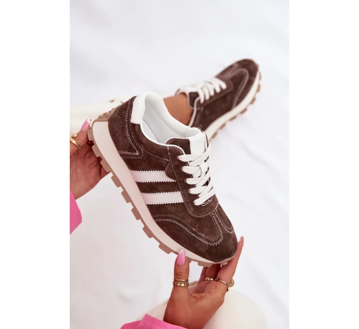 Kožené semišové tenisky dámské na platformě S.Barski LR61-7097 Čokoládové