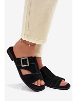 Semišové dámské nazouváky na nízkém podpatku s přezkou Big Star TT274477 Černé Semišové dámské nazouváky na nízkém podpatku s přezkou Big Star TT274477 Černé