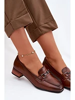 Kožené dámské polobotky na podpatku s ozdobou model 22069498 hnědé - VINCEZA Kožené dámské polobotky na podpatku s ozdobou model 22069498 hnědé - VINCEZA