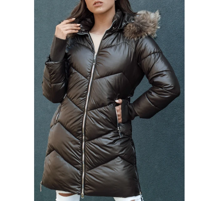 Dámská prošívaná zimní bunda z umělé kožešiny s kapucí LAGOON hnědá FashionStreet TY4500