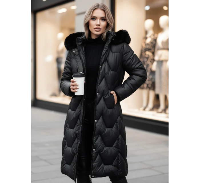 Dámská prošívaná dlouhá bunda černá Dstreet model 21995363 - FashionStreet