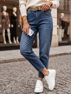 Jeansy damskie z paskiem mom fit niebieskie FashionStreet UY3118