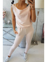Kalhoty/oblek s nápisem selfie powder pink