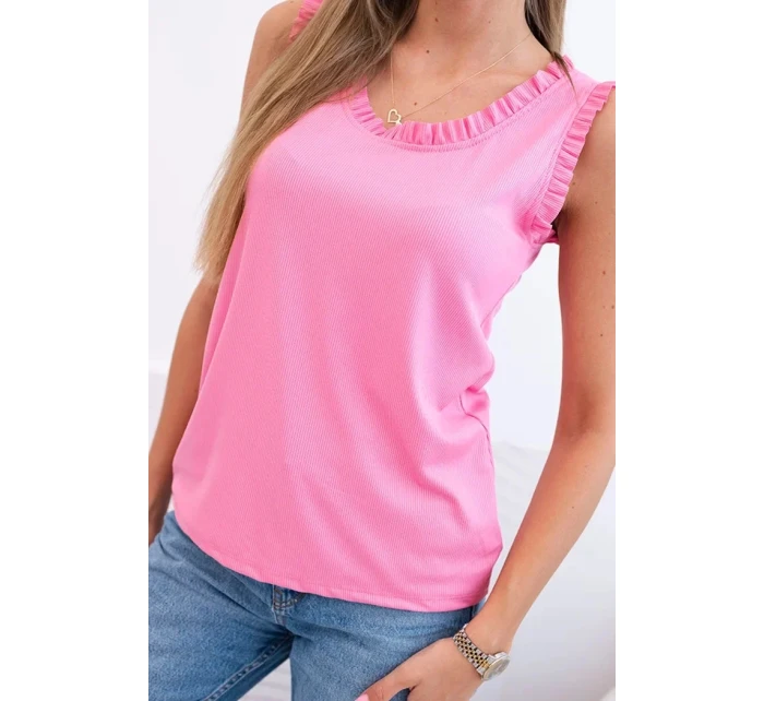 Dámská viskózová halenka s volánem ve výstřihu růžový