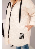 Dámská bunda Plus Size prošívaná s kapucí a nápisem HOPE světlá béžová