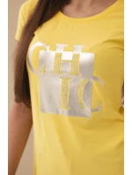 Dámské bavlněné tričko s potiskem CHIC žlutá Dámské bavlněné tričko s potiskem CHIC žlutá