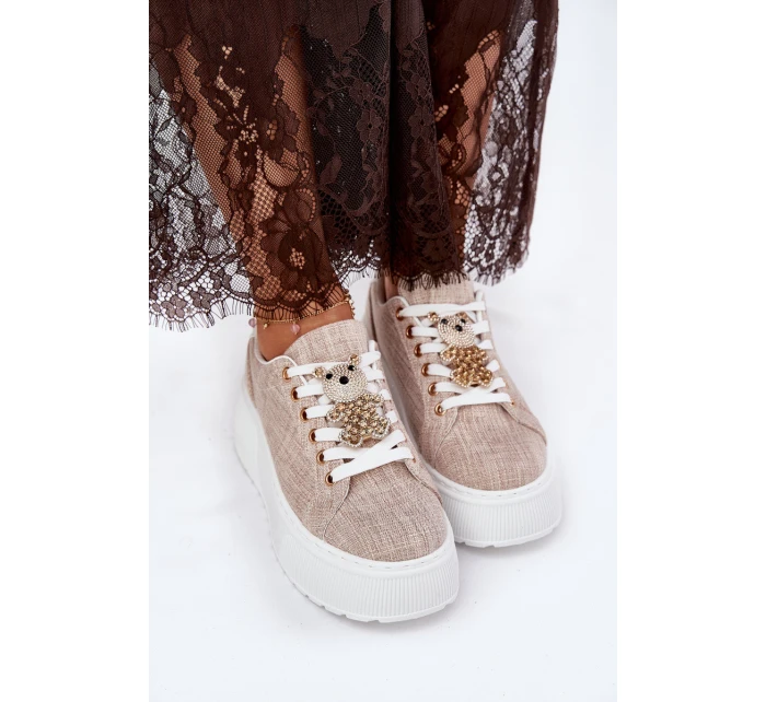 Tenisky Na Platformě S Potiskem Medvěd S.Barski BF51-014 Béžové