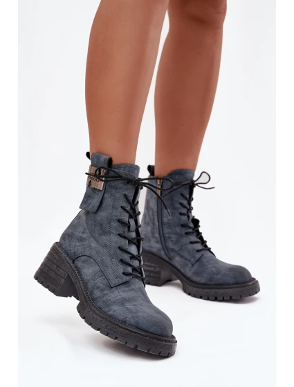 Kožené dámské workery na klínu s ozdobným detailem model 21713672 modré - Artiker