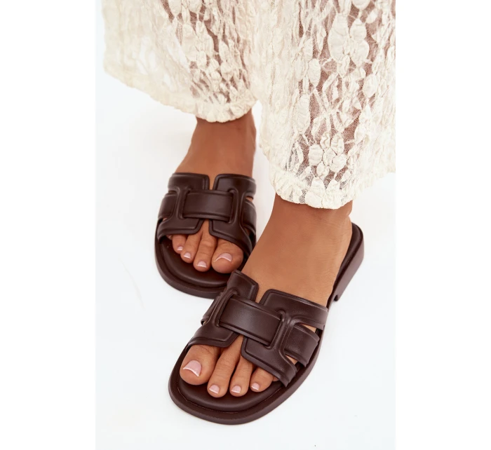 Dámské pantofle na ploché podrážce čokoládové Lorania Dámské pantofle na ploché podrážce čokoládové Lorania