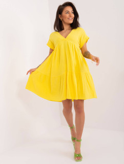 Žluté rozšířené bavlněné šaty (6873)