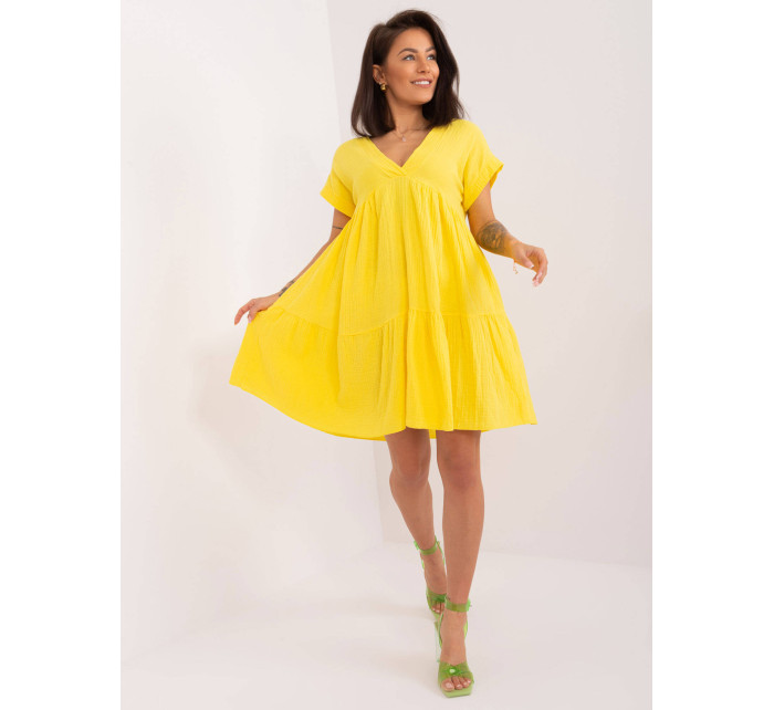 Žluté rozšířené bavlněné šaty (6873)